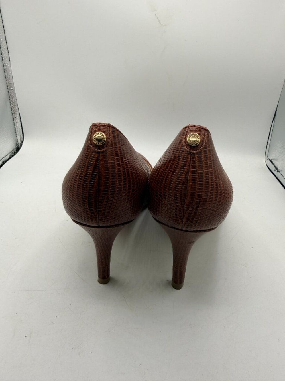 Cole Haan Brown Embossed Leather Pumps Pointed Toe Heels Classic Career - Picture 4 of 9